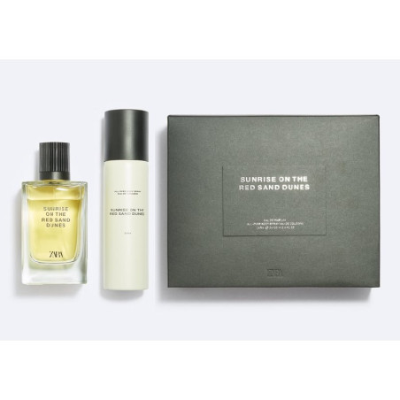 ZARA Sunrise On The Red Sand Dunes 2*100ml — чоловічі аромати, що розкриваються нотами бергамоту, імбиру, апельсина та амбри,
