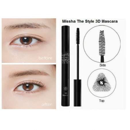 Missha The Style 3D Mascara, 7g — Лягає без грудочок, не відбивається на повіках, легко змивається — аплікація
