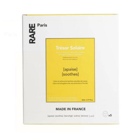 RARE Paris Trésor Solaire Soothing Face Mask 5x23 мл — заспокійлива тканинна маска з вітаміном Е та екстрактом арніки, зміцнює