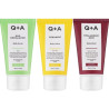 Набір Q+A Travel Trio — Body Wash, Body Scrub, Body Lotion по 50 мл — для подорожей, триетапний догляд за тілом — упаковка