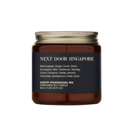 Свічка для масажу POETRY HOME Next Door Singapore 95g — аромат ванілі та імбиру, кориці та мигдалю, для живлення шкіри, упаковка