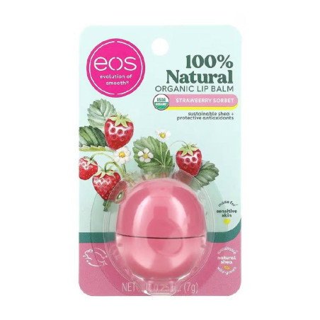 Бальзам для губ EOS Lip Balm Strawberry Sorbet 7 г — олія ши, жожоба, вітамін Е, зволоження, захист — вигляд товару