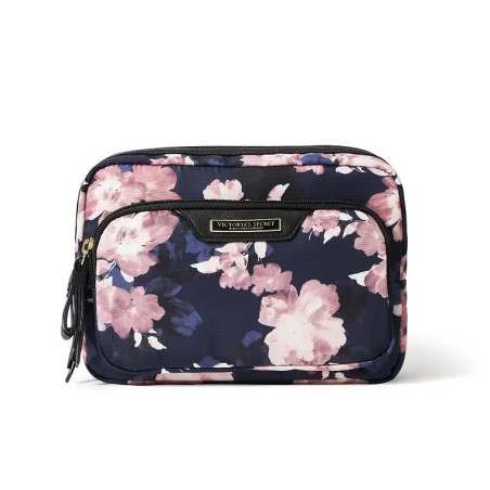 Косметичка VICTORIAS SECRET Glam Bag чорна в квіти — стильний органайзер, практичне зберігання косметики, компактний розмір —
