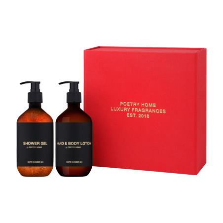 Подарунковий набір POETRY HOME Smooth Skin Red Box — гель для душу та лосьйон для тіла, 300 мл/300 мл, очищення та зволоження