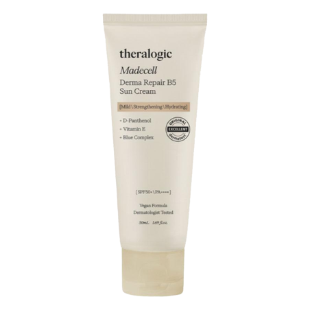 Theralogic Madecell Derma Repair B5 Sun SPF50+ 50ml — фізичний сонцезахисний крем з пантенолом, ніацинамідом 2%, віт.Е —