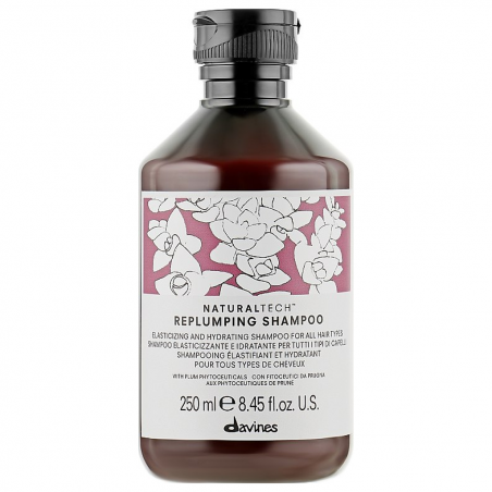 Шампунь Davines Naturaltech Replumping Shampoo 250ml — зволожувальний засіб для ущільнення волосся, екстракт чорнослива —