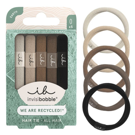 Resinka-braslet dlya volosya Invisibobble We Are Recycled Hair Tie Mocha 5sht — tehnologiya HairLoveTech, 65% pereproblenih