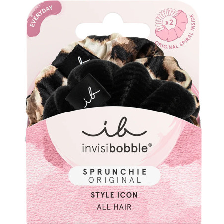 Резинка-браслет Invisibobble Sprunchie Original Style Icon The Iconic Beauties 2шт — чорна та леопардова, м'яка тканина, без