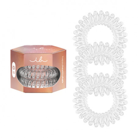 Resinka-braslet dlya volosya Invisibobble Original Premium Crystal Clear 3sht — spiralna forma, bez zalomiv, dlya vsikh tipiv