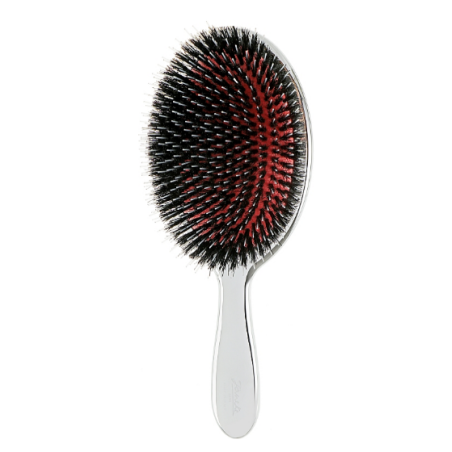 Щітка для волосся JANEKE CHROMIUM HAIR BRUSH CRSP21M M срібло з чорним 22×6см — натуральний ворс, не створює статичної