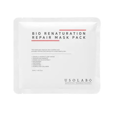 Маска тканинна USOLAB Bio Renaturation Repair Mask Pack з центелою, водоростями та ніацинамідом 30 мл — інтенсивне відновлення,