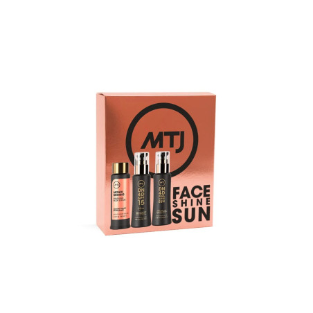 MTJ Face Shine Sun Kit — крем SPF15, мерехтливий лосьйон, крем після засмаги, середній рівень захисту, ніжне сяйво шкіри —