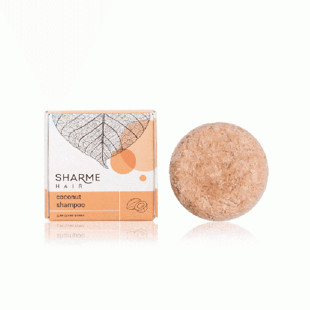 SHARME HAIR COCONUT 45g — натуральний твердий шампунь з кокосом, делікатне очищення, живлення коренів волосся, надання об'єму