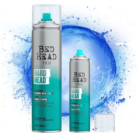 Лак для супер сильної фіксації Tigi Bed Head Hard Head Hairspray 385ml — не склеює пасма, захищає від вітру, з гідролізованим