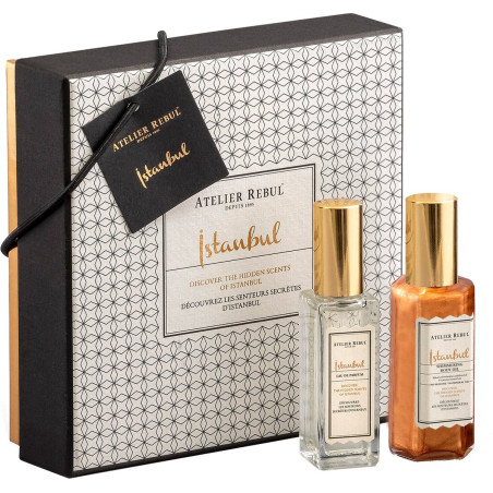 Atelier Rebul Istanbul Shimmer Kit — парфум та блискуча олійка для тіла, теплі ноти спецій, мускусу й деревини, вишуканий шлейф