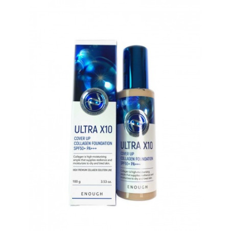 Тональна основа Enough №21 Ultra X10 Cover Up Collagen Foundation 100ml — з колагеном, SPF50+ PA+++, для сухої шкіри — упаковка