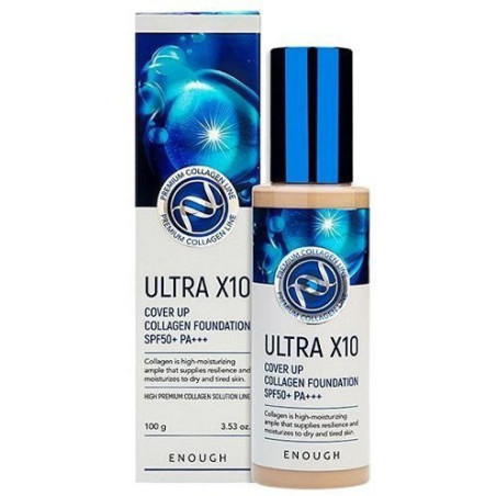 Тональна основа Enough №13 Ultra X10 Cover Up Collagen Foundation SPF50+ PA+++ 100g — висока покритість, запобігання старінню,