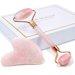 Роллер Gua Sha Rose quartz jade roller — лімфодренаж, розслаблення м'язів, покращення тонусу шкіри, з рожевого кварцу — вигляд
