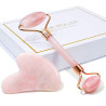 Роллер Gua Sha Rose quartz jade roller — лімфодренаж, розслаблення м'язів, покращення тонусу шкіри, з рожевого кварцу — вигляд