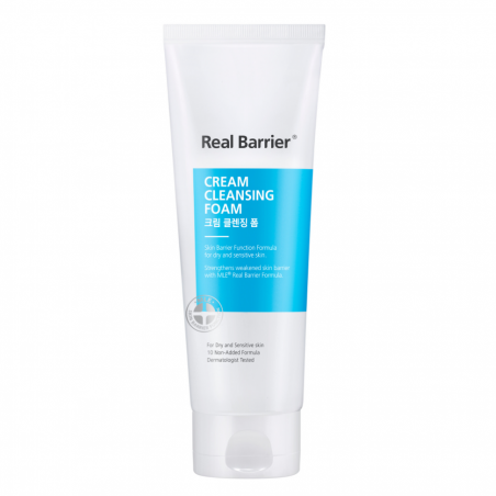 Пінка очищувальна Real Barrier Cream Cleansing Foam 150 мл — делікатне очищення чутливої шкіри, з медекасосідом, спіруліною та