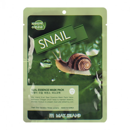 Регенеруюча тканинна маска May Island Snail Real Essence Mask Pack 25ml — з муцином равлика, для зволоження шкіри — упаковка