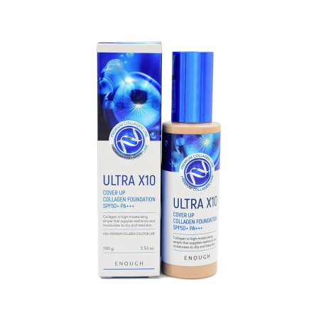 Тональна основа Enough Ultra X10 Cover Up Collagen Foundation SPF50+ PA+++ 100g — інтенсивне зволоження, приховування