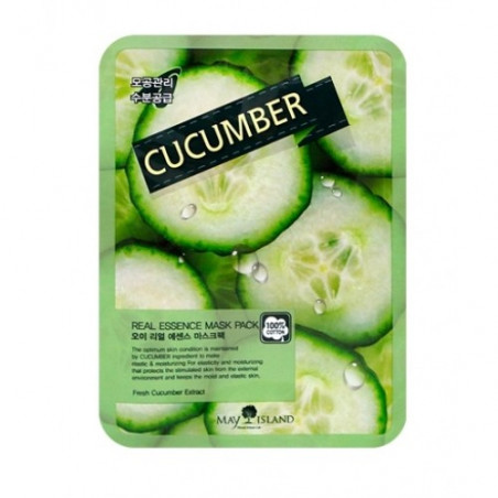 Тканинна маска May Island Real Essence Cucumber Mask Pack 25ml — з екстрактом огірка, зволоження, заспокоєння, звуження пор —