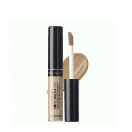 The Saem Cover Perfection Tip Concealer Middle beige 6,5g — має м'яку текстуру, з екстрактом портулаку, баобаба та гамбіра —
