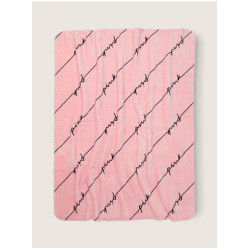 VICTORIAS SECRET Cozy-Plush Blanket Silver Pink Linear Script 127*152 см — м'який рожевий плед з принтом PINK, з поліестру та
