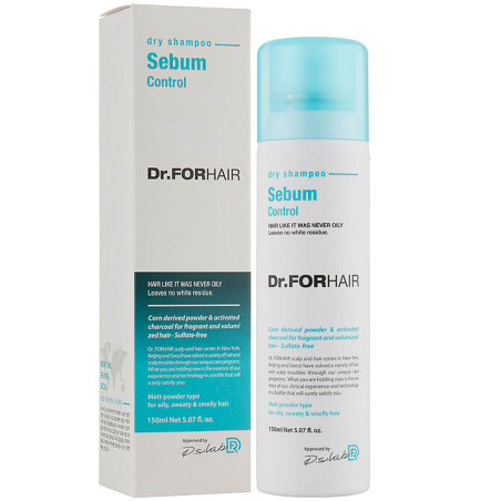 Сухий шампунь Dr FORHAIR Sebum Dry Shampoo 150ml — з 94% рослинних екстрактів, деревним вугіллям, для жирної шкіри голови,