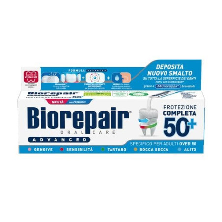 Зубна паста Biorepair Advanced Protezione Completa 75 мл — з наногідроксиапатитом, вітамінами А, С, Е, пробіотиками — упаковка
