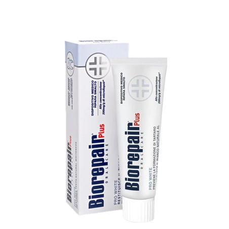 Професійна відбілююча зубна паста Biorepair Plus PRO White 75ml — з кополімером та рідкою емаллю, що відновлює емаль, знижує
