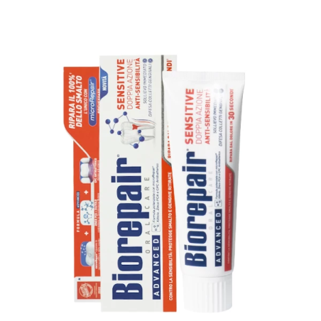 Професійна зубна паста Biorepair Advanced Sensitive 75ml — зниження чутливості, антибактеріальний комплекс, рідка емаль —