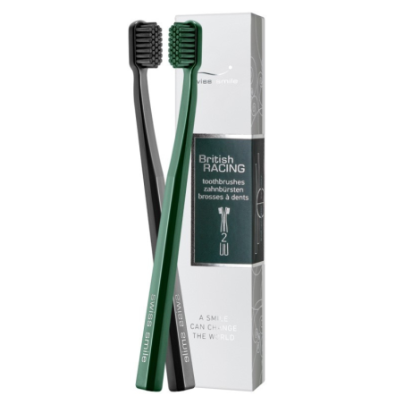 Набір з 2 зубних щіток Swiss Smile British Racing Green and Black з CUREN волокнами 2 шт — має відбілюючий ефект — текстура