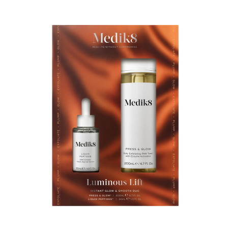 Набір для миттєвого сяйва та розгладження шкіри Medik8 Luminous Lift Kit — тонер Press Glow 200мл, сироватка Liquid Peptides,