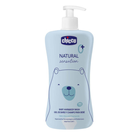 Chicco Natural Sensation Baby Hair Body Wash 500 мл — гель-шампунь Без Сліз з алое та ромашкою для немовлят від 0м+ — упаковка