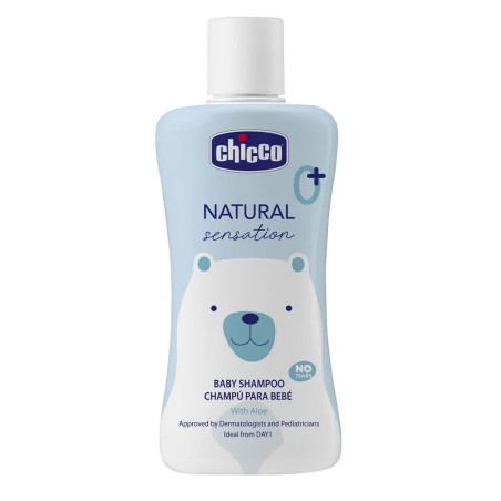 Шампунь Chicco Natural Sensation Baby Shampoo Без Сліз 200 мл — з алое, мигдалем та бетаїном, гіпоалергенний, 2 в 1 — упаковка