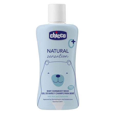 Гель-шампунь Chicco Natural Sensation Baby Hair Body Wash 200 мл — з алое та ромашкою, гіпоалергенний, без сліз — упаковка