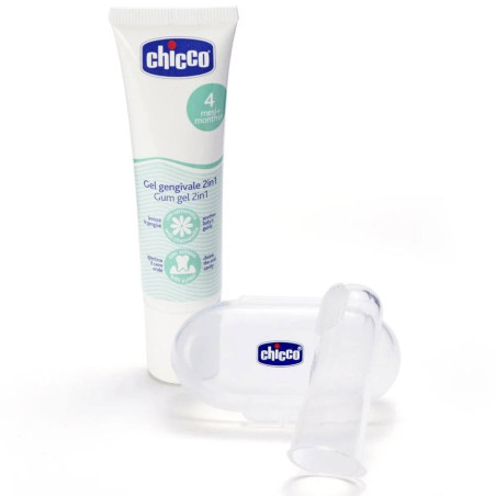 Набір дитячий Chicco My First Toothbrush Set: гель для ясен + зубна щітка-масажер для дітей від 4 місяців 2 шт — упаковка