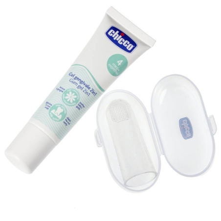 Набір дитячий Chicco My First Toothbrush Set: гель для ясен + зубна щітка-масажер для дітей від 4 місяців 2 шт — вигляд товару