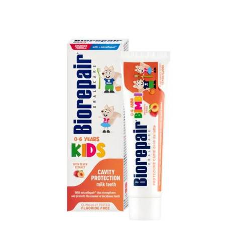 Зубна паста для дітей Biorepair Oral Care Kids Topo Gigio 50ml — без фтору, рідка емаль, екстракт персика, 0-6 років — упаковка