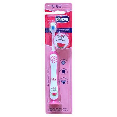 Зубна щітка Chicco Milk Teeth 3-6 років на присосці зі скребком для язика, червона 1 шт — упаковка