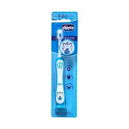 Зубна щітка Chicco Milk Teeth 3-6 років на присосці зі скребком для язика, синя 1 шт — упаковка