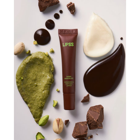 Блиск для губ шоколадний з ароматом дубайського щоколаду LIPSS Dubai Chocolate Ceramides Peptides Lipper 8ml — тривале
