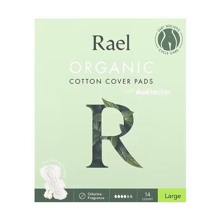 Прокладки жіночі Rael Organic Cotton Cover Pads with Leak Locker Large з органічної бавовни без хлору 14 шт — 100% органічна