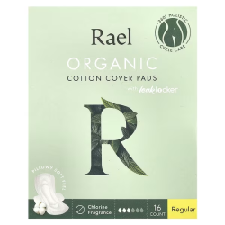 Прокладки жіночі Rael Organic Cotton Cover Pads with Leak Locker Regular з органічної бавовни без хлору 16 шт — сертифікована