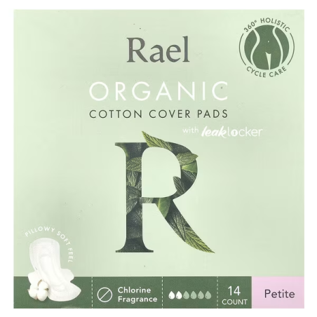 Прокладки жіночі Rael Organic Cotton Cover Pads with Leak Locker Petite з органічної бавовни без хлору 14 шт — відповідальне