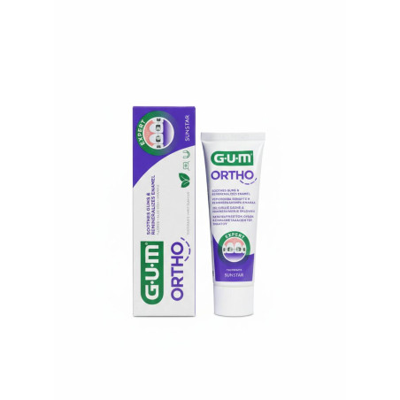 Зубна паста GUM Ortho 75ml — фторид, екстракт імбиру, алое вера, вітамін Е, профілактика карієсу при брекетах — упаковка