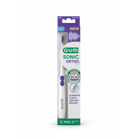 Зубна щітка GUM Sonic Ortho Soft — м'яка щетина, звукова технологія, очищення навколо брекетів, захист ясен, 12 000 циклів/хв —