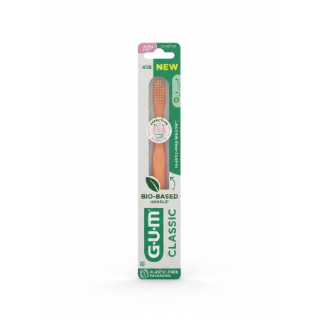 Зубна щітка GUM Classic Bio-Based Handle Ultra Soft — компактна ультрам'яка, біопластик, делікатне очищення, масаж ясен —